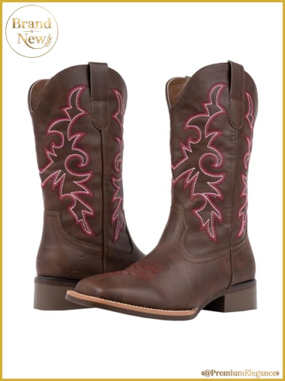 Wide Calf Cowboy Boots Square Toe Embroidered Mid-Calf Western Boots